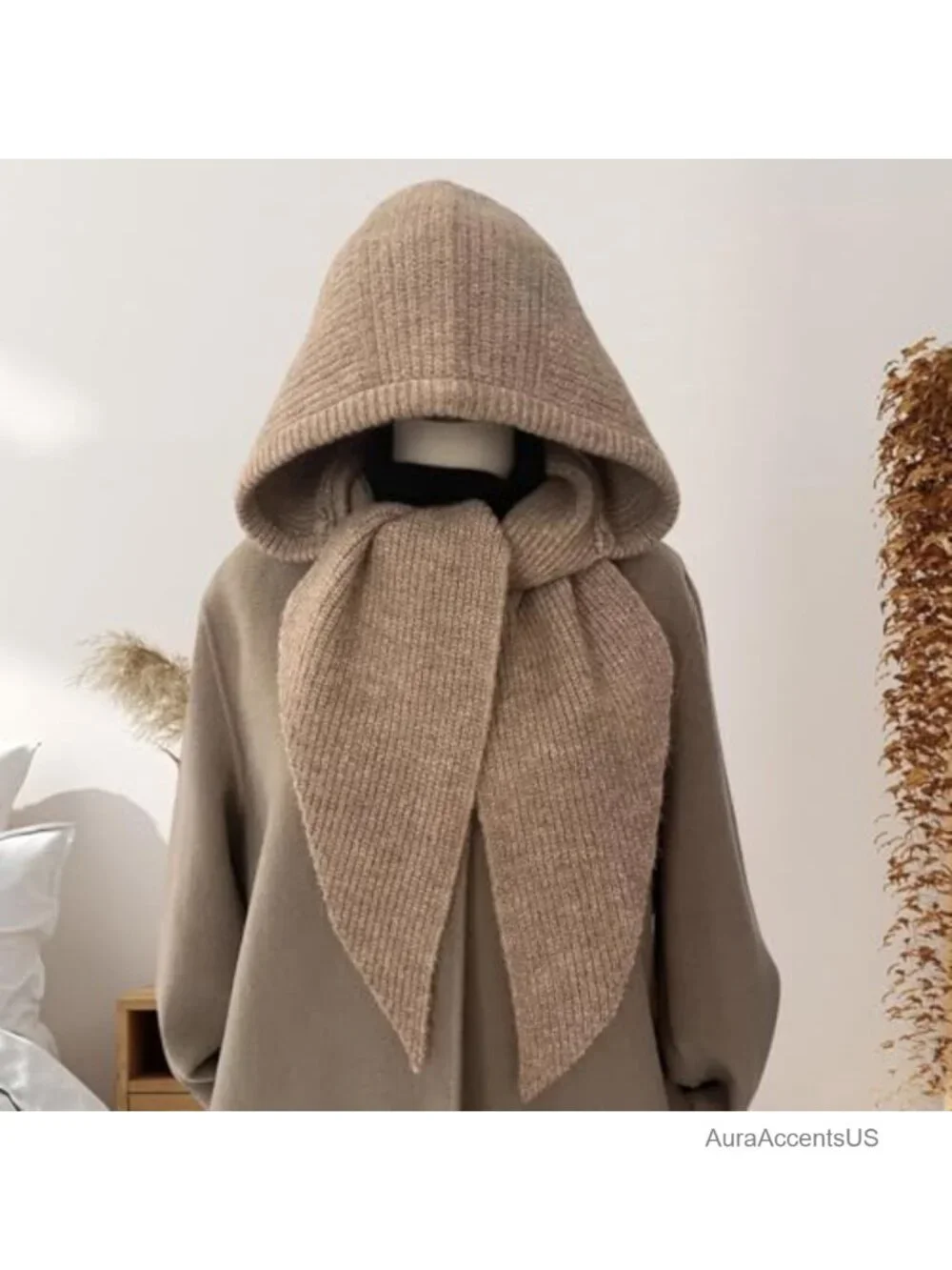 Hooded Scarf for Women Winter Knit 2-in-1 Hat and Scarf Balaclava Warm Shawl